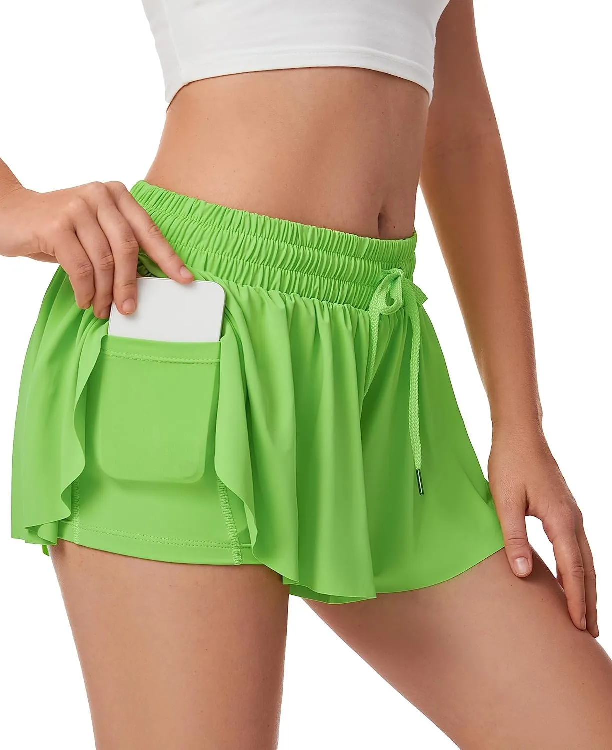 Yknktstc 3 Pack Womens 2 in 1 Flowy Running Shorts with Pockets Gym Yoga Athletic Workout Biker Spandex Lounge Sweat Skirt