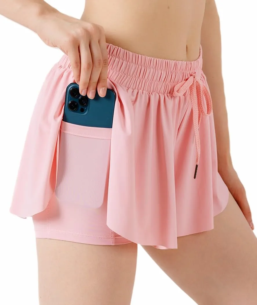 Yknktstc 3 Pack Womens 2 in 1 Flowy Running Shorts with Pockets Gym Yoga Athletic Workout Biker Spandex Lounge Sweat Skirt