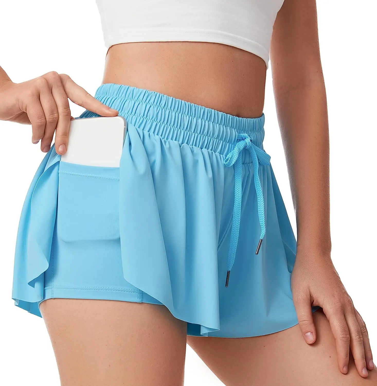 Yknktstc 3 Pack Womens 2 in 1 Flowy Running Shorts with Pockets Gym Yoga Athletic Workout Biker Spandex Lounge Sweat Skirt